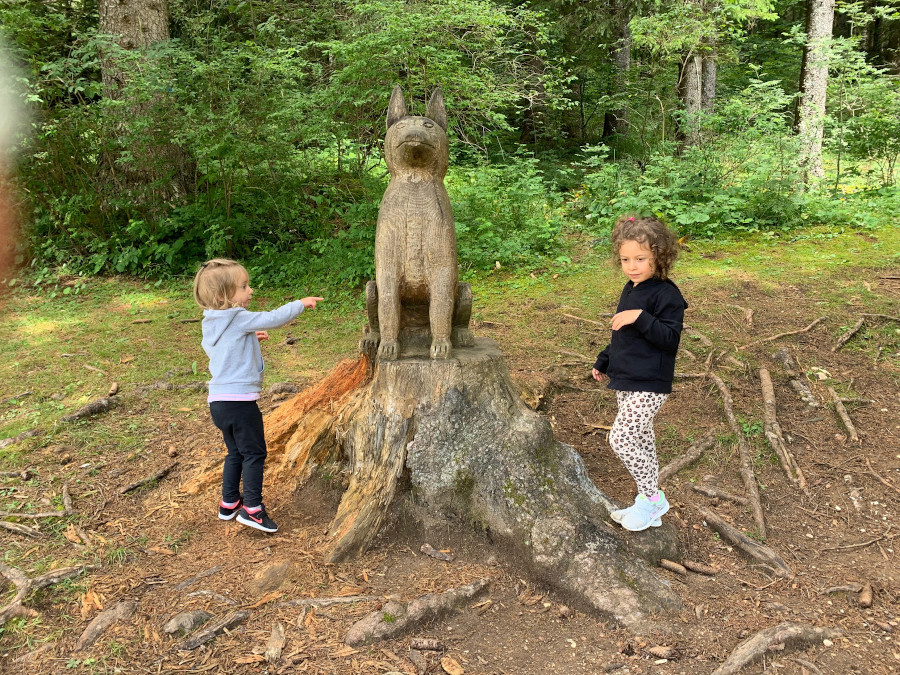 Scultura in legno a forma di lupo